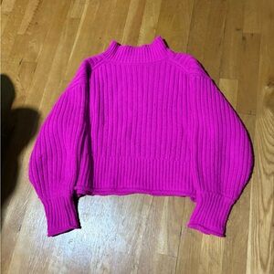 GB Magenta Pink Ribbed Knit Mock Neck Sweater